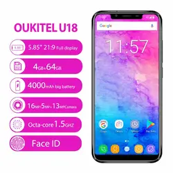 Oukitel U18 4G LTE телефон mtk6750t восемь ядер 13MP двойной Камера Android 7,0 4G B + 6 4G B 16MP + 13MP OTG 5,85 дюймов HD 21:9 Экран телефон