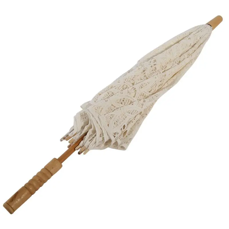 Ivory Lace Umbrellas Pure Cotton Embroidery White Princess Umbrellas for Weddings Europe Style Wedding Lace Bride Umbrella lace umbrella