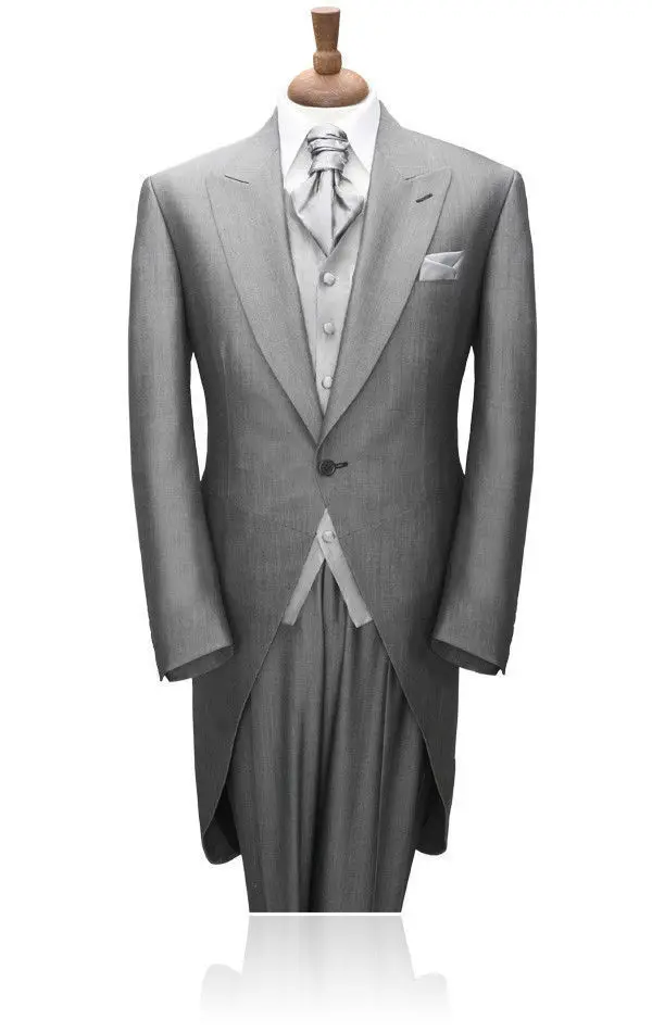 Men's Light Gray Morning Suits 3 Piece Wedding Formal Tuxedos Groom