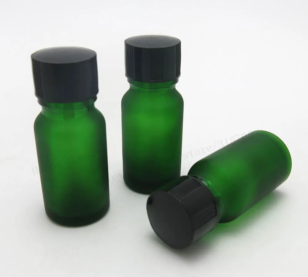 

360pcs/lot 10ml Empty frost green glass bottle 1/3oz essential oil container with brush cap