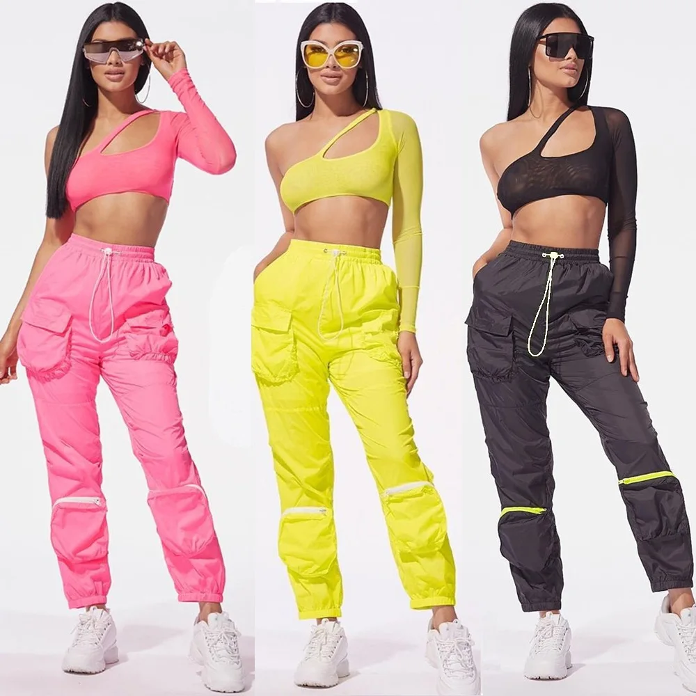 

BKLD Sexy Two Piece Set Women One Shoulder Top And Cargo Pants Tracksuit Women Streetwear 2024 New Summer Clothes Matching Sets