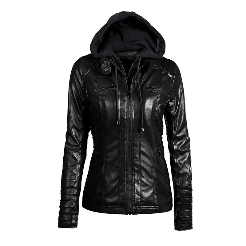 Sisjuly Jacket Coat Women Winter Slim Zipper Hooded Coat Female Warm Casual Outerwear Solid 2xl Fall Leather Jacket Coats - Цвет: Black