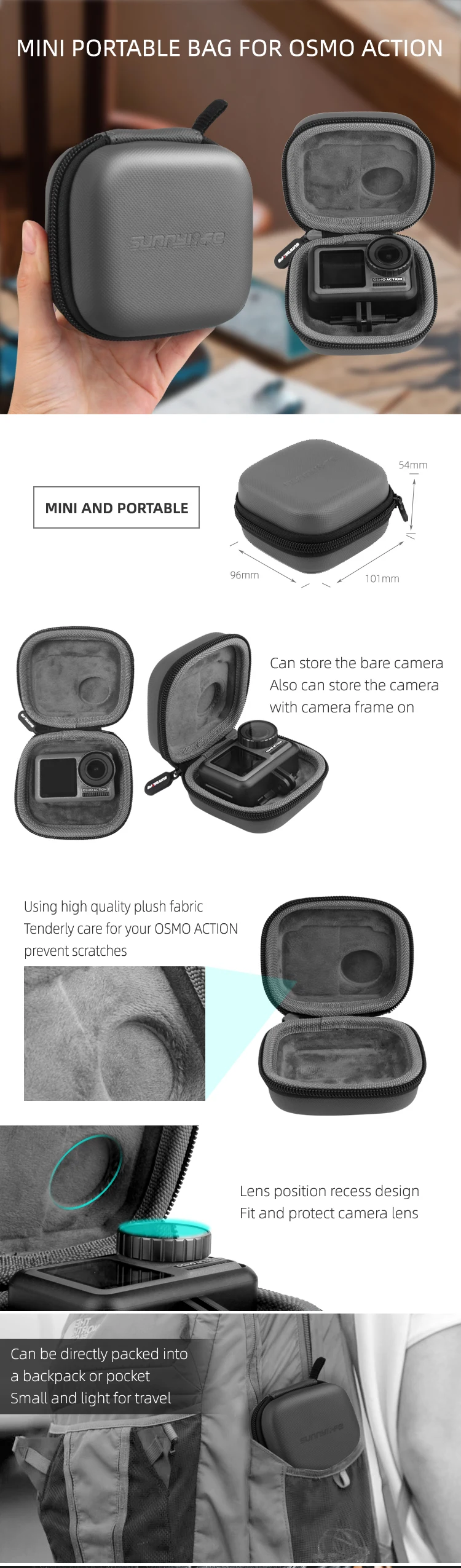 Чехол для DJI Osmo Action водонепроницаемый чехол маленькая сумочка-клатч портативный ящик для хранения 360 панорамная Спортивная камера