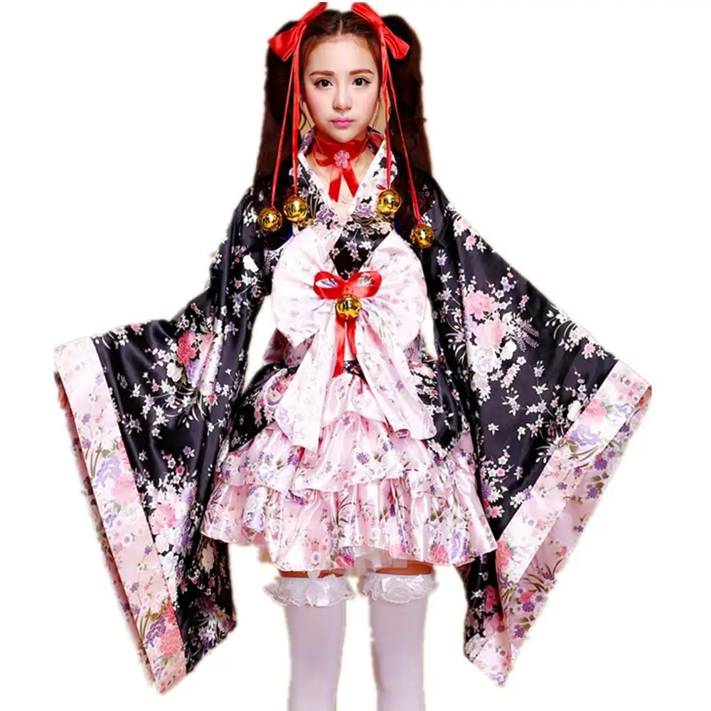 Шанхай история японское кимоно тяжелый Сакура Косплей Аниме наряд костюм служанки кимоно платье 7 шт. комплект для леди девушки - Цвет: Pink