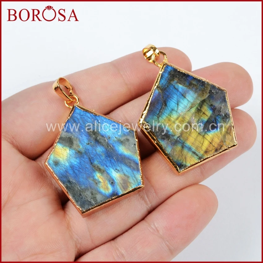 BOROSA Распродажа 5/10 шт. Модный золотой шестигранник натуральный Лабрадорит