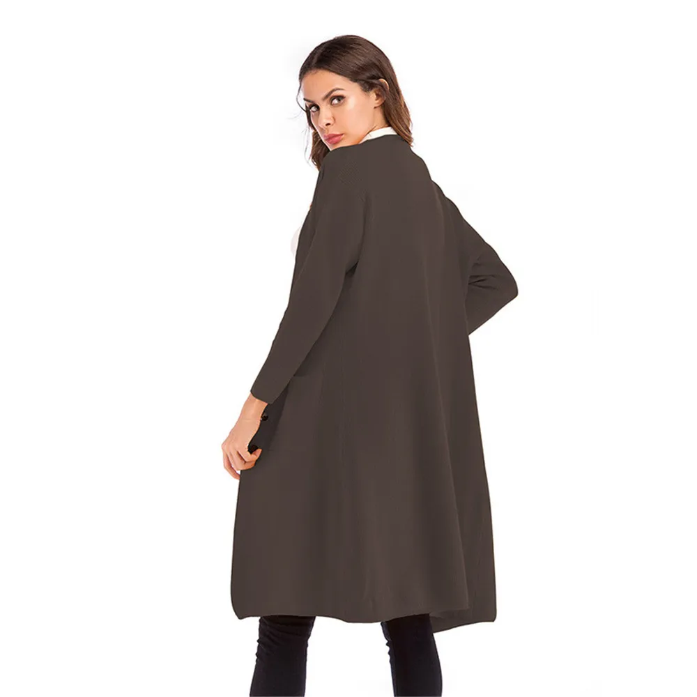 2018 autumn and winter new women's single-breasted solid color shawl coat loose long-sleeved knit cardigan