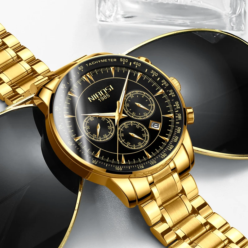 NIBOSI мужские часы с хронографом Топ бренд класса люкс золотые черные спортивные часы для мужчин военные армейские часы Relogio Masculino