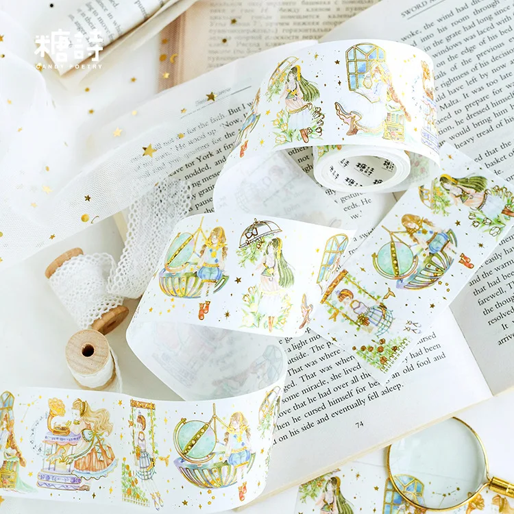 50 мм в ширину Ретро Эльф Девушка позолота лента для декорации Washi DIY планировщик