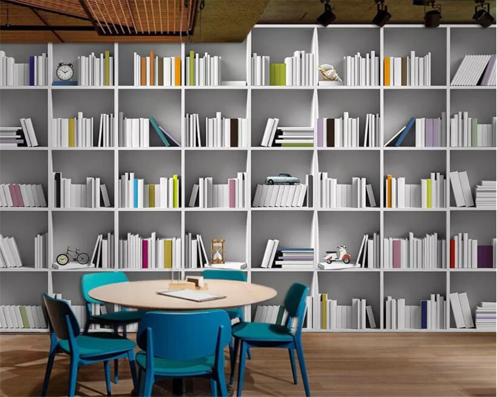 Beibehang خلفية مخصصة جدارية كتاب مكتبة خزانة مجلة الرف الحديثة الفن طلاء جدران غرفة المعيشة دراسة 3d خلفيات