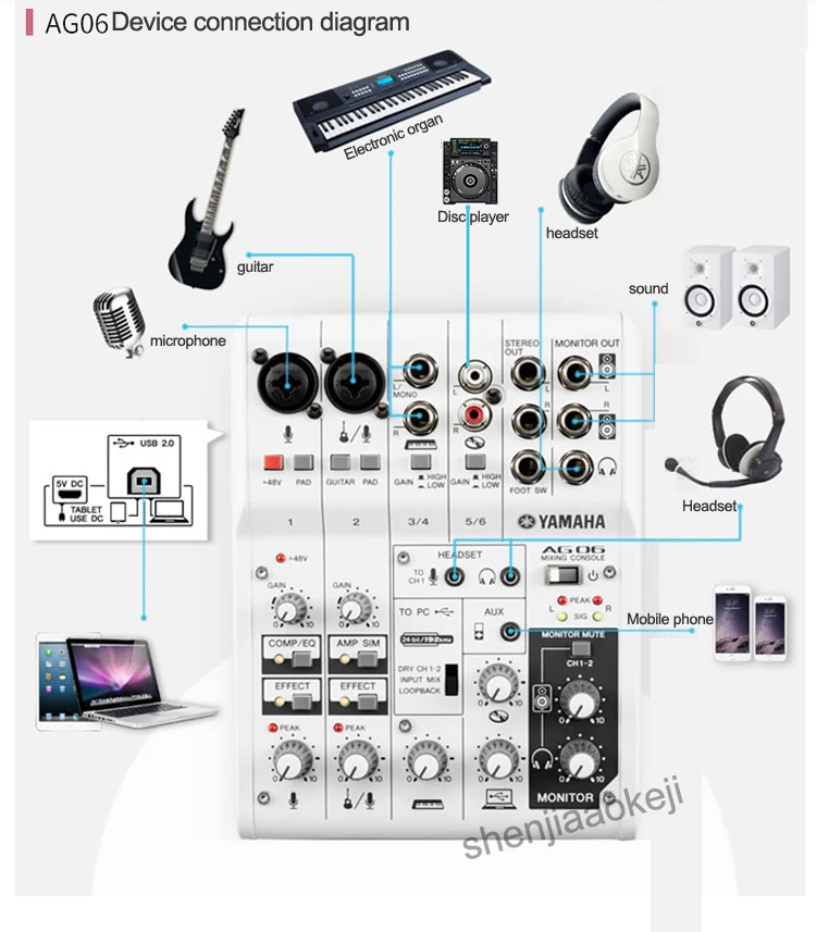 Ag06 звуковая карта смеситель K запись песни якорь телефон USB Интерфейс аудио микшер записи звуковой карты консоли Смеситель 220v2. 5w1pc