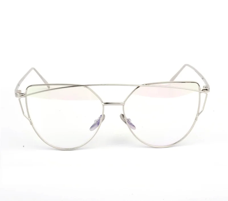 Хит, новинка, кошачий глаз, солнцезащитные очки для женщин, брендовые, дизайнерские, модные, двухлучевые, розовое золото, зеркальные, кошачий глаз, солнцезащитные очки для женщин, UV400, 195 - Цвет линз: Silver Frame Clear