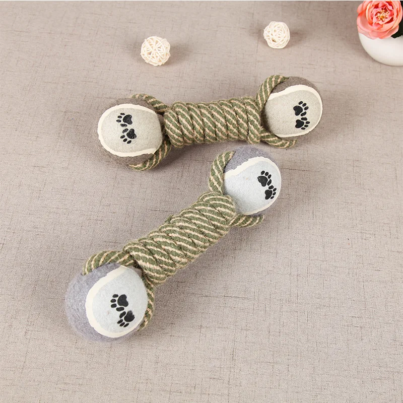 

Pet Dog Cotton Braided Rope Knotted Rope Dog Tennis Ball Chew Bite Toy Pet Dog Playing Rope Ring Interactive Toy Resistant Bite