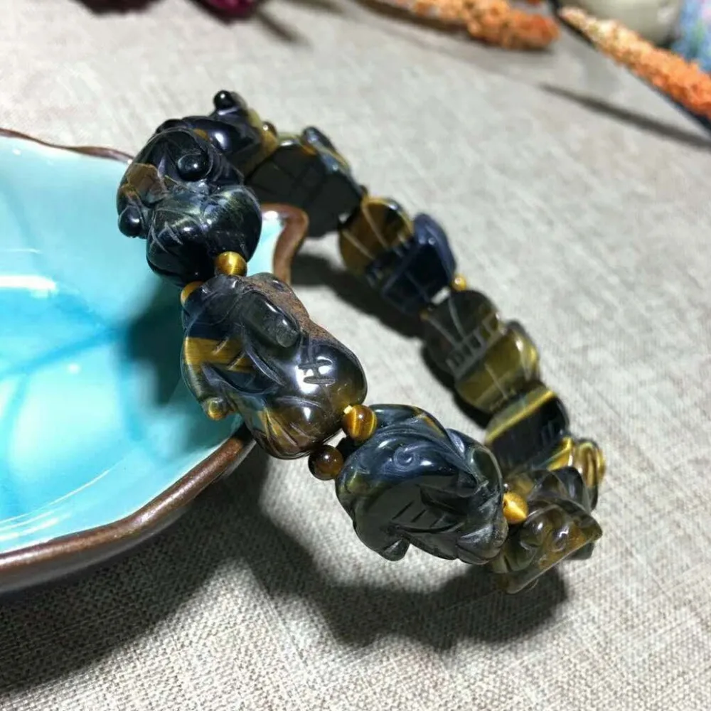 

Natural Colorful Tiger's Eye Gem Stone Pixiu Beads Healing Bracelet Fashion Women Men Crystal Stone Elastic Bracelet 2018 Newly