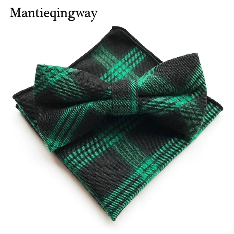 Mantieqingway 2017 плед хлопок 6 см свадебные Боути 25*25 см Pocket Square Set для Для мужчин Бизнес Gravatas Для мужчин костюм с галстуком платок