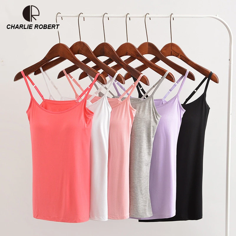 spaghetti strap tank with built in bra