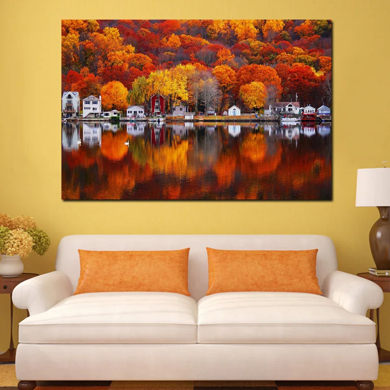 peaceful village and forest autumn season landscape KC422 Living room