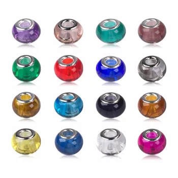 

10PCS/lot 14.5x11mm Mixed Color Rondelle,European Large Hole Glass Beads with Silver Brass Core for Diy Charm Bracelet