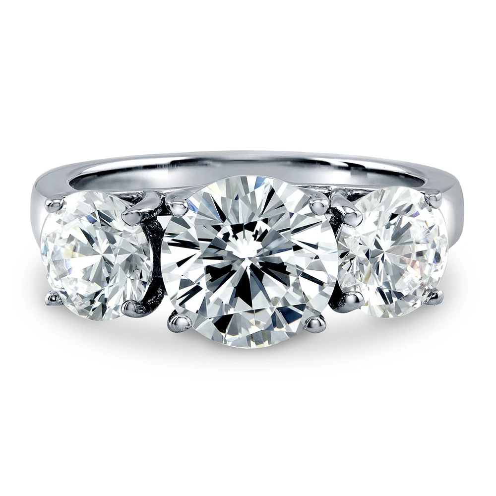 BERRICLE Rhodium Plated Sterling Silver Round Cut Cubic Zirconia CZ 3-Stone Engagement Ring 3.72 CTW #R261 (1)