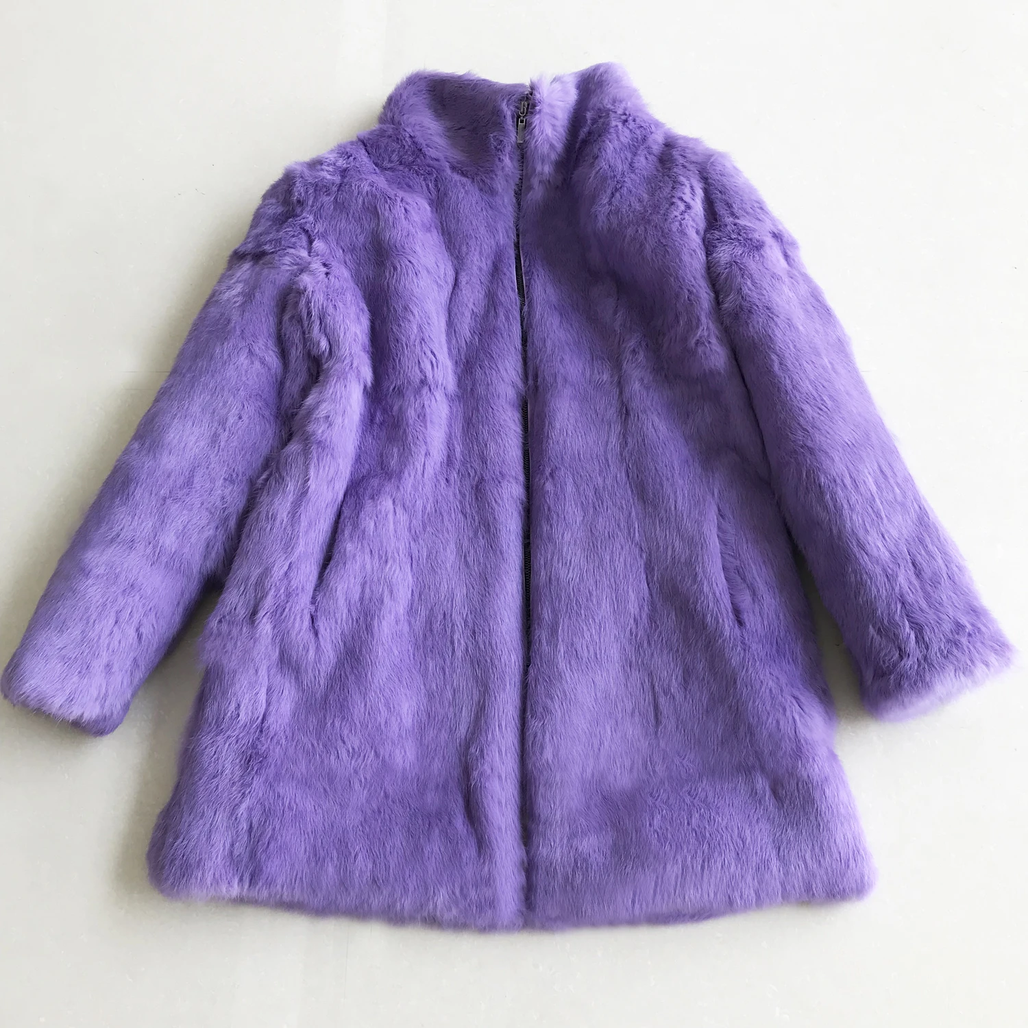 

Real Fur Coat Natural Fur Clothing Zipper Closed Women Big Size 2019 New Rabbit Fur Overcoat ksr598