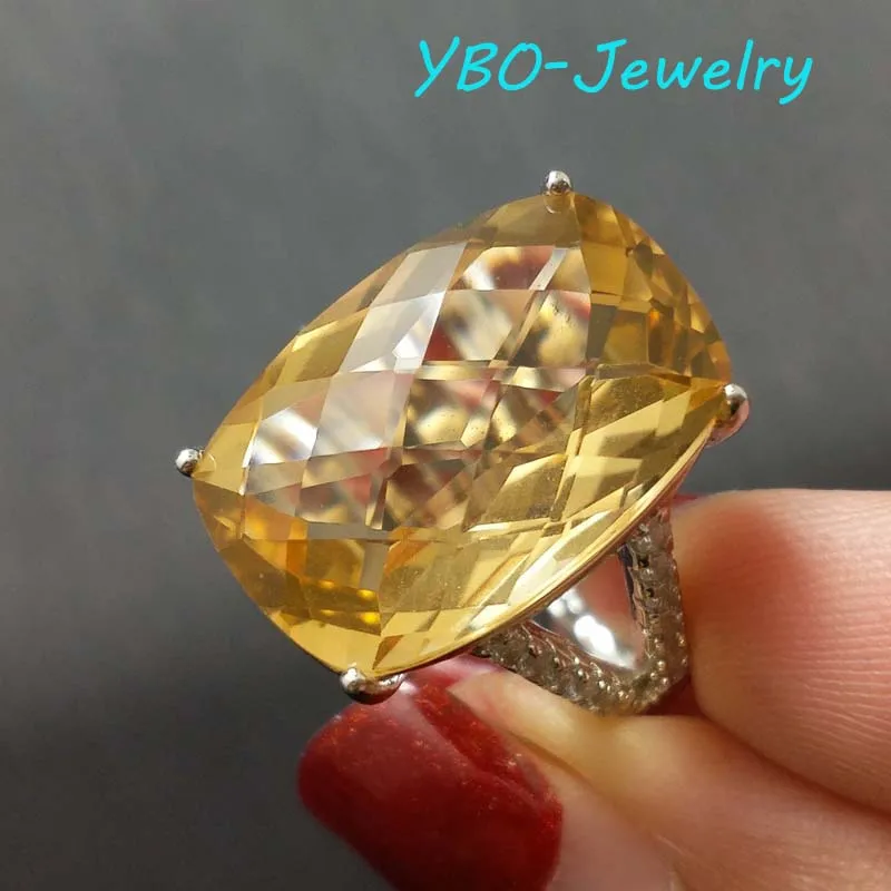 Классическое модное кольцо YBO из натурального цитрина 13*19 мм 16 карат в зеркальной