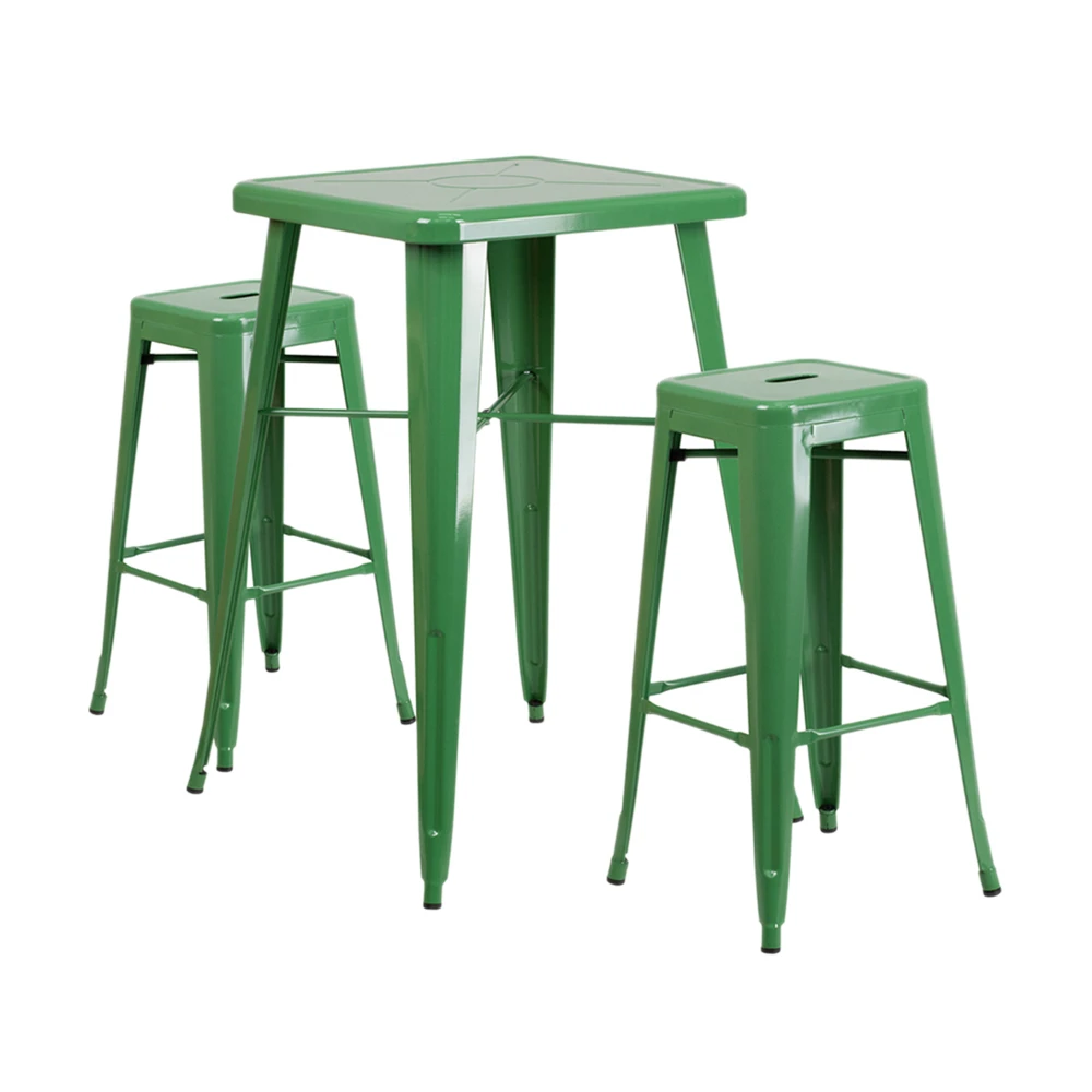 

Flash Furniture Green Metal Indoor-Outdoor Bar Table Set with 2 Backless Barstools