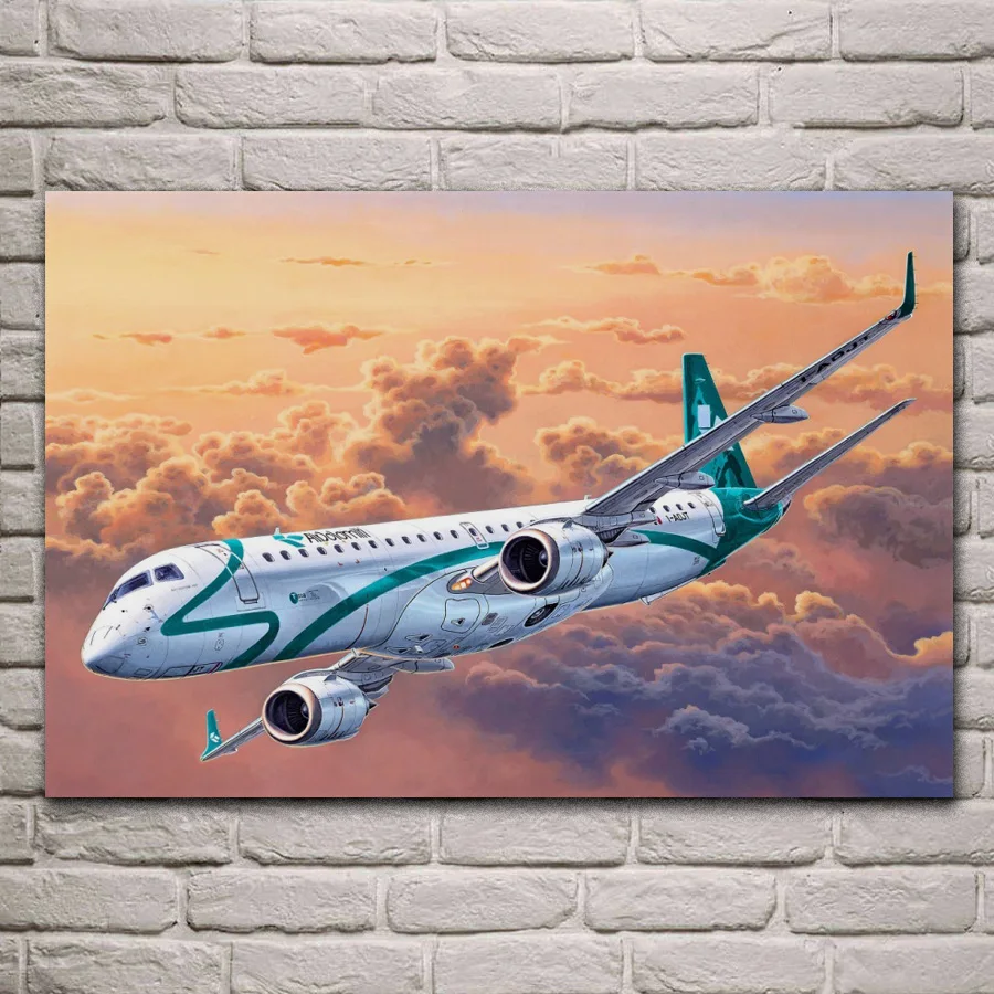 

passenger Embraer ERJ 19 flight art plane living room home wall art decor wood frame fabric poster MC261