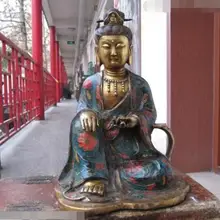 S03855 Тибет Народная Бронзовый перегородчатые Gild писание Книги свобода Кван-Инь Статуя Будды