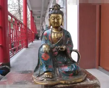 

S03855 Tibet Folk Bronze cloisonne Gild scripture Book freedom Kwan-Yin Buddha Statue