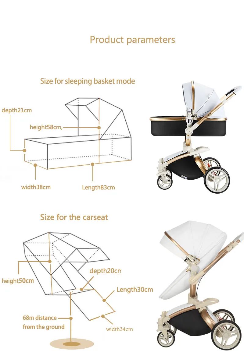 Dearest Diamond baby stroller 2 in 1  with luxury leather baby carriage factory price