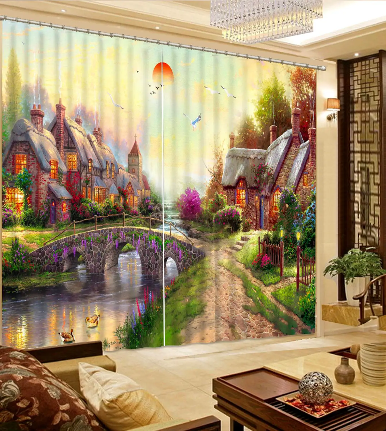 Fairy Tale Stone 3D Blockout Drapes Fabric Digital Printing Window Curtain Mural 