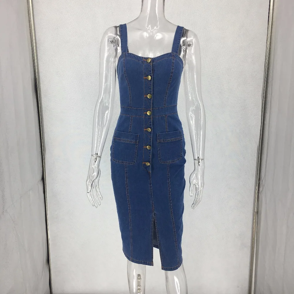 Sexy Blue Denim summer Dress Women befree Brand Slim Jeans Dresses One piece Cowboy vintage Pocket Button Bodycon dress Vestidos