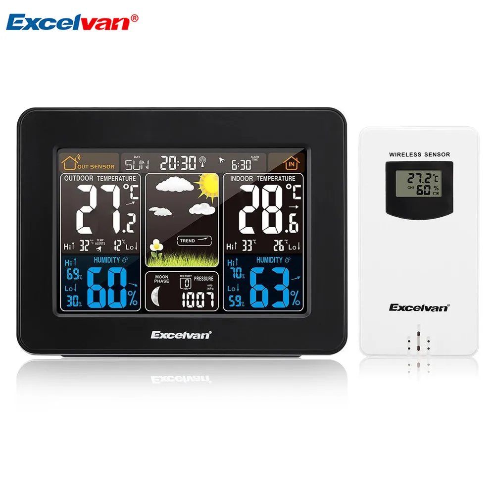 

Excelvan LCD Digital Wireless Weather Station with IndoorOutdoor RCC Wireless Detector with Wireless Sensor Alarm Clock Forecast
