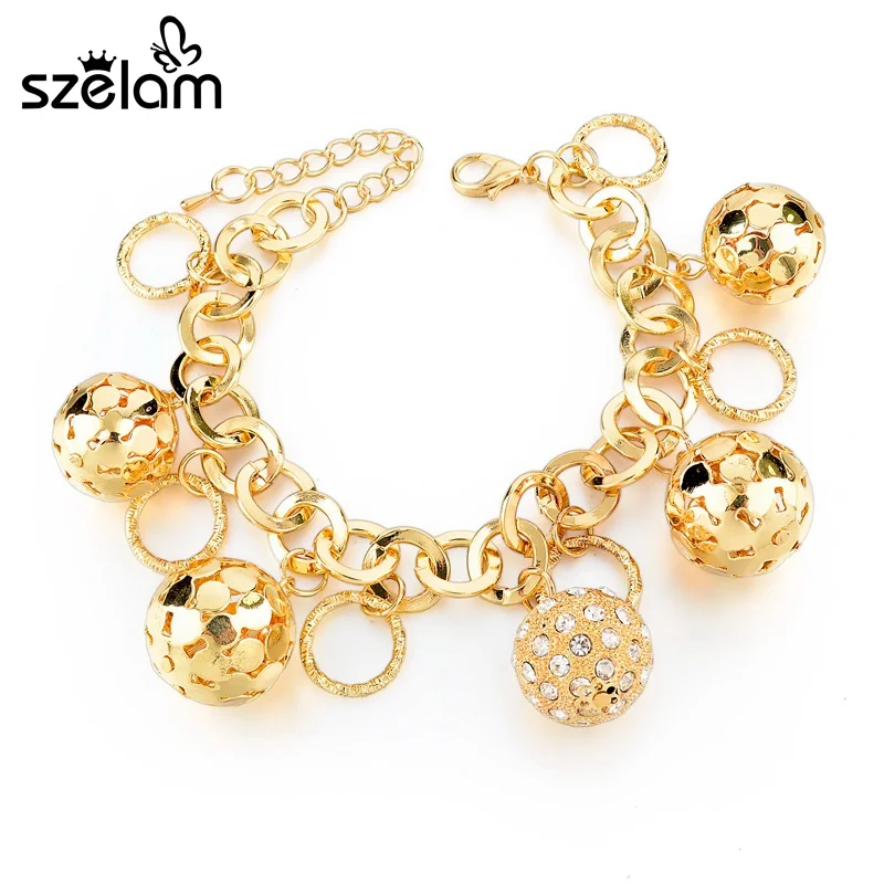 

Szelam Hollow Ball Bracelet For Women Gold Color Bracelets Bangles 2017 Vintage Jewelry SBR160023