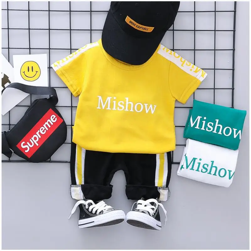 

ZWXLHH 2019 Summer Baby Boys Clothing Sets Kids Children Clothes Suits Sport Letter T Shirt Shorts Infant Toddler Casual Suit