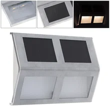 Waterproof LED Solar Light 4 LEDs Wall Lamp with Stainless Steel for Outdoor/ Stair / Fence / Garden / Yard/ Street 1 4pcs led solar light wall lamp stainless steel waterproof garden decoration fence stair pathway yard security light solar lamp