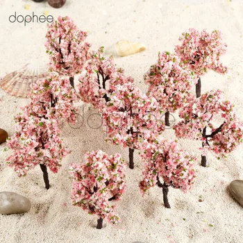 

dophee 10pcs model tree with pink flowers 11cm Trees Landscape OO HO Scale for Railroad Scenery scale mini Garden decoration