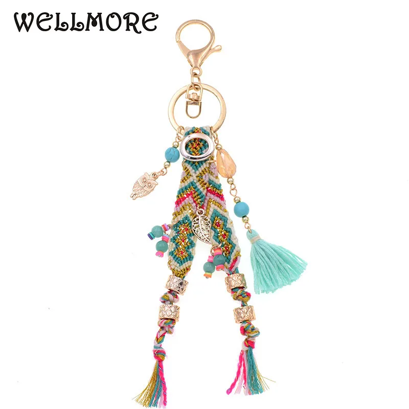 

WELLMORE bohemia Key Chain natural stone beads /crystal / tassel alloy Key Chain For Women Girl Bag Keychain fashion jewelry