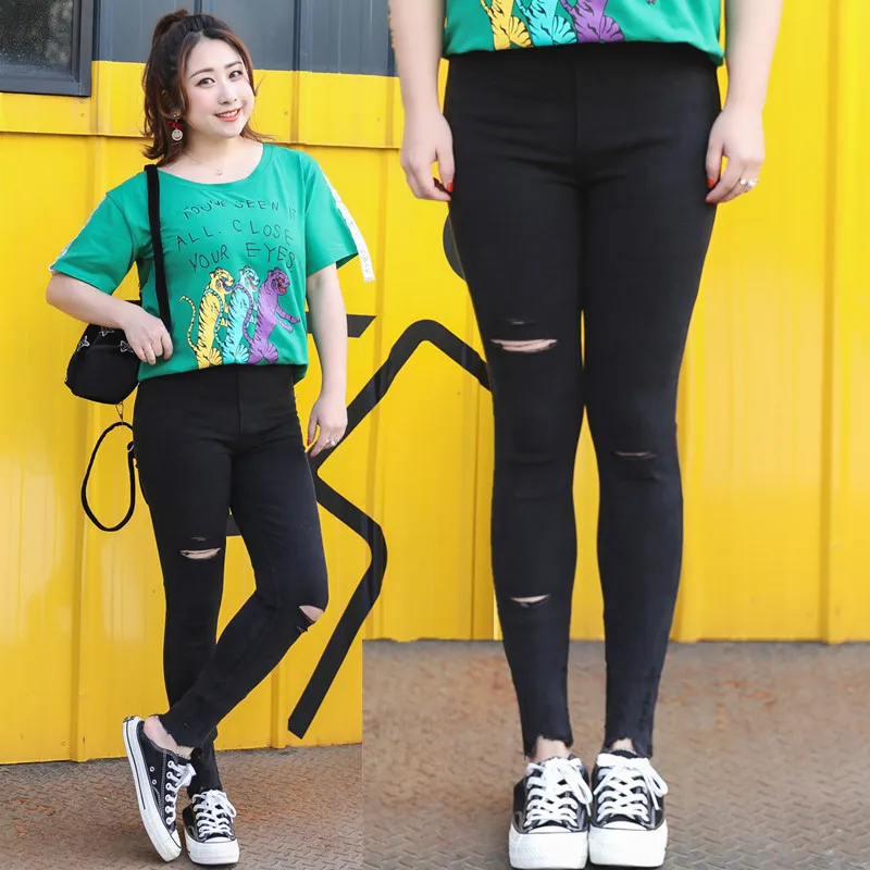 

Korean Style Casual Slim Hole Plus Size XL-5XL Women Ankle-Length Pants 2019 Spring New Hot Selling Lady Pencil Pants