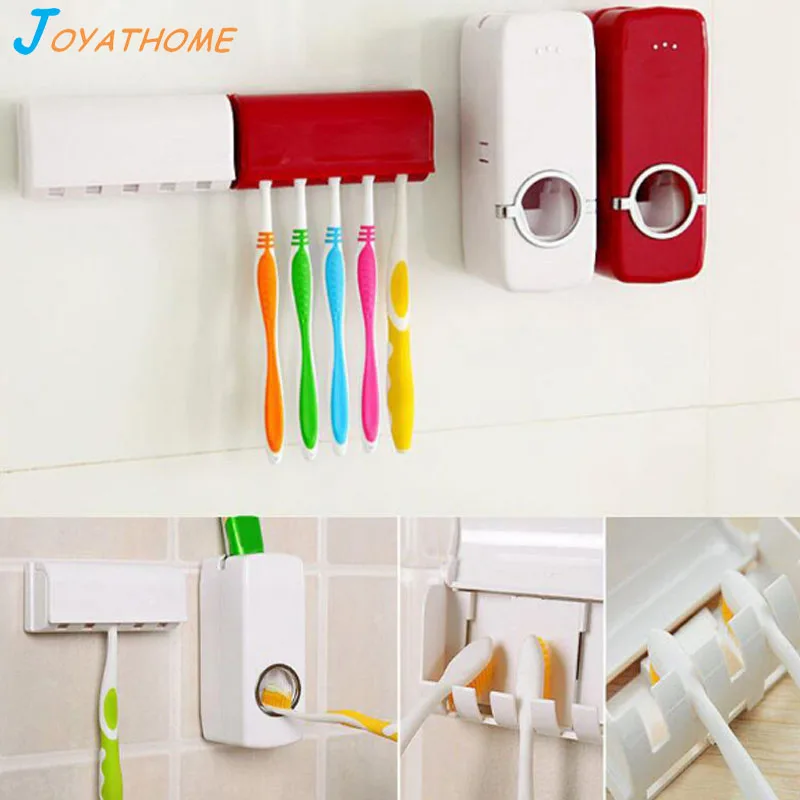 

Joyathome Hot Sell Automatic Toothpaste Squeezer 5 Toothbrush Holder Toothpaste Holder Suction Type Dustproof Toothbrush Holder