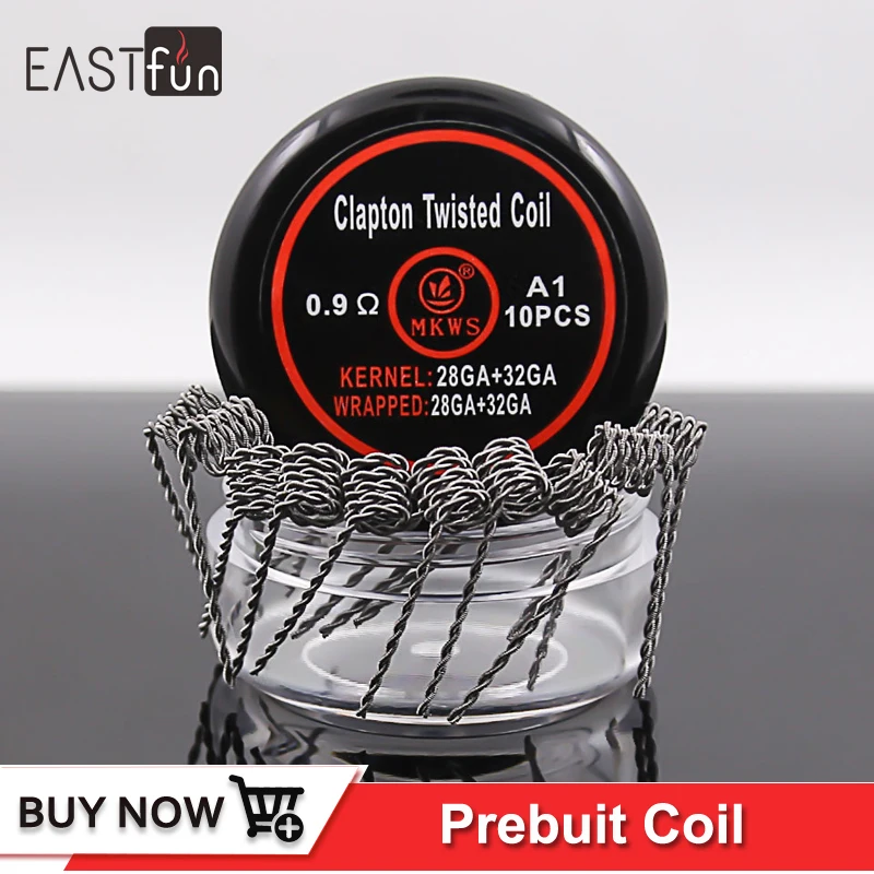 

10pcs/lot Clapton Twisted coil A1 0.9ohm prebuit coil Super Juggernaut ss316L 0.3ohm A1 Wire Electronic Cigarette Heating coils