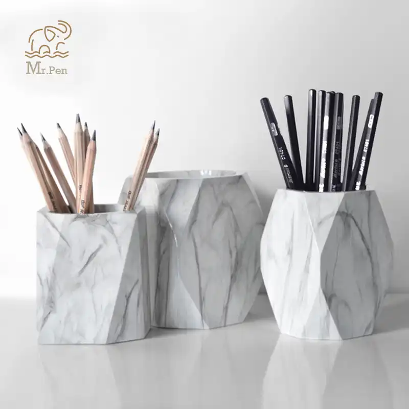 Marble Print Pen Holder Geometric Pencil Case Makeup Brush Storage