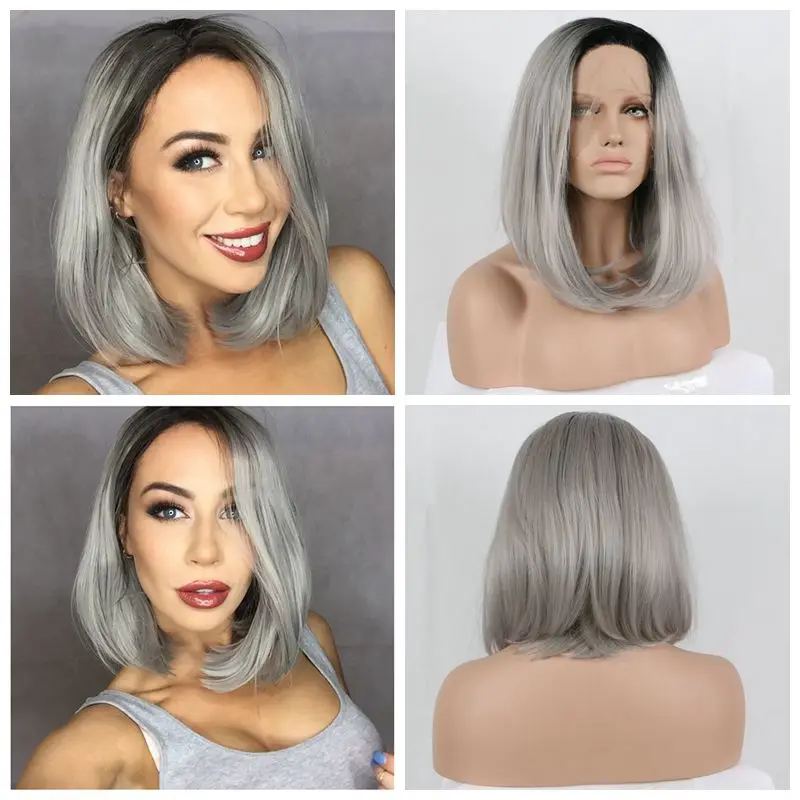 Black Ombre Silver Gray Color Long Bob Short Hairstyle