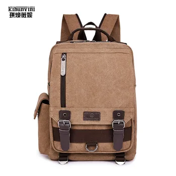 

KIHUN Canvas Backpack Men Casual Male Laptop Backpacks Vintage Travel Shoulder Bag Boy'S High Quality FashIon Back Pack Mochila