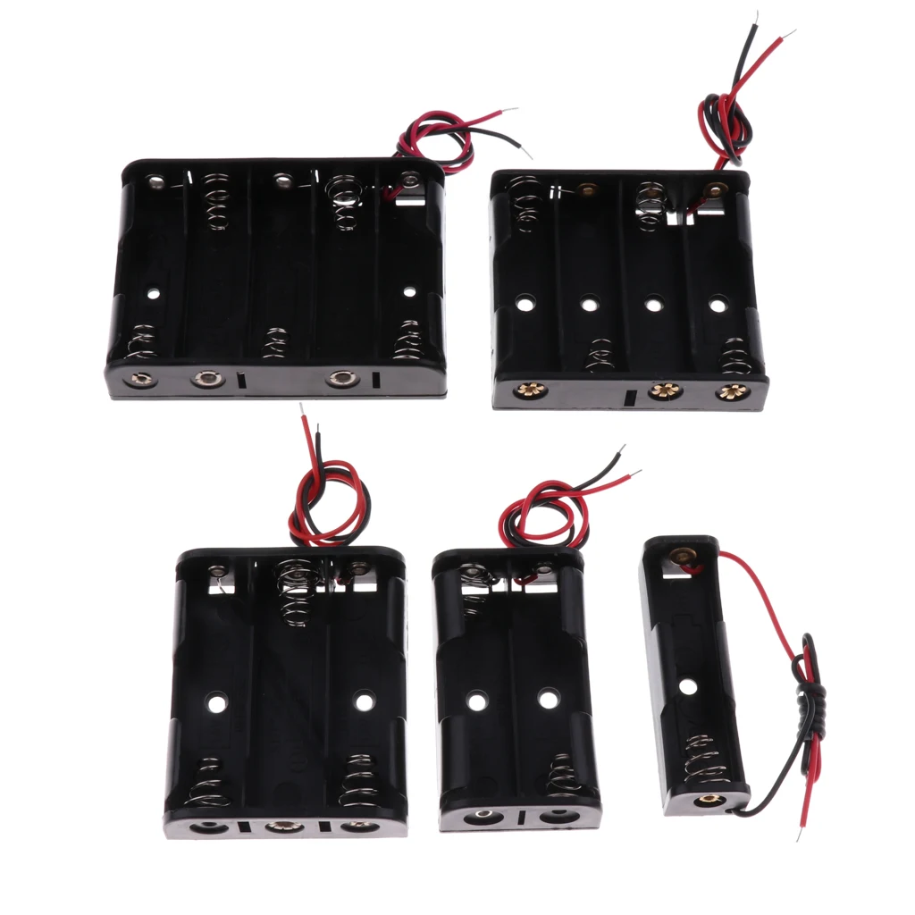 5x Plastic Battery Holder Box Storage Case Set with Wire for AA battery 