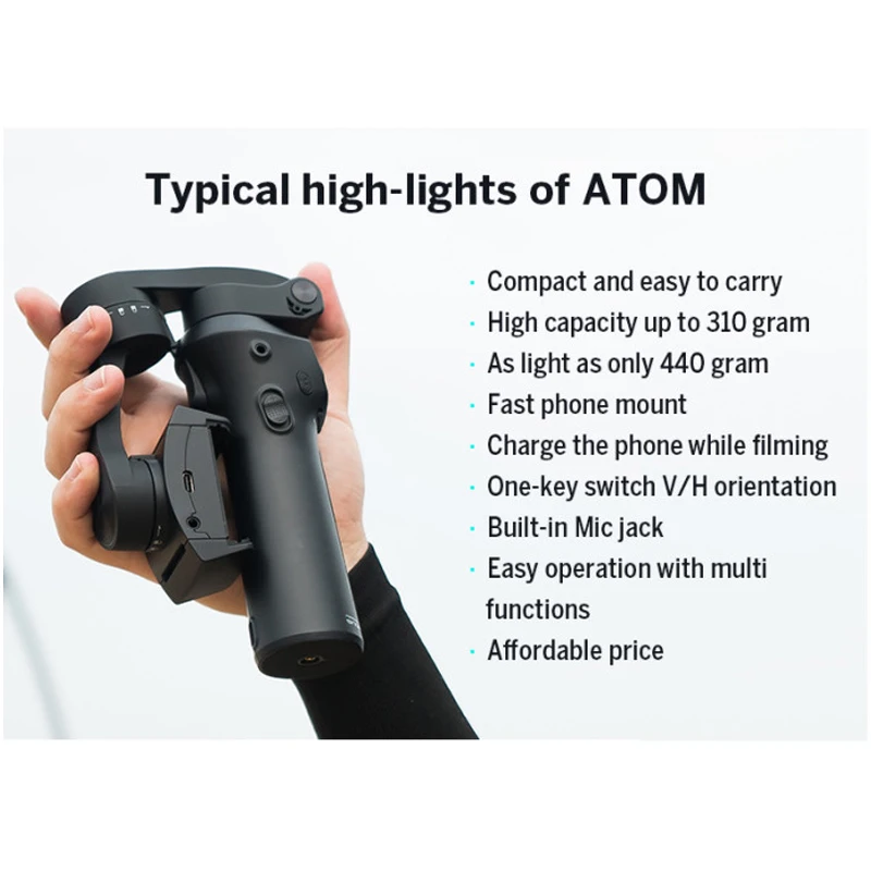 Atom 3-axis Складной Карманный ручной шарнирный стабилизатор для камеры GoPro Портативный телефон карданного подвеса для iPhone X huawei смартфоны для GoPro