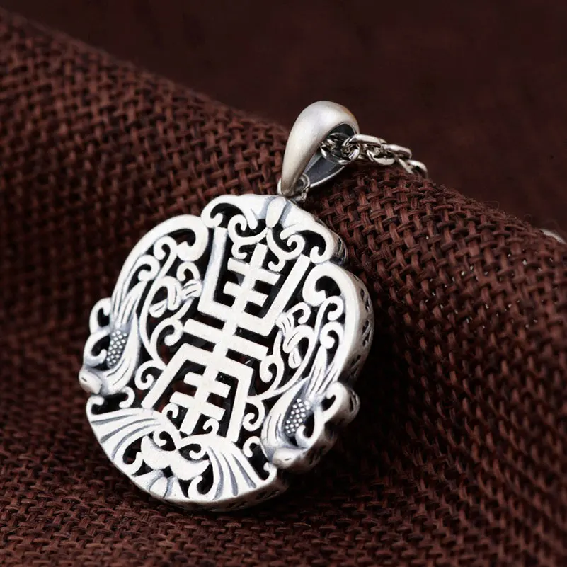 

FNJ Fu Round Pendant 925 Silver Hang Pure Original S925 Thai Silver Pendants Women for Jewelry Making