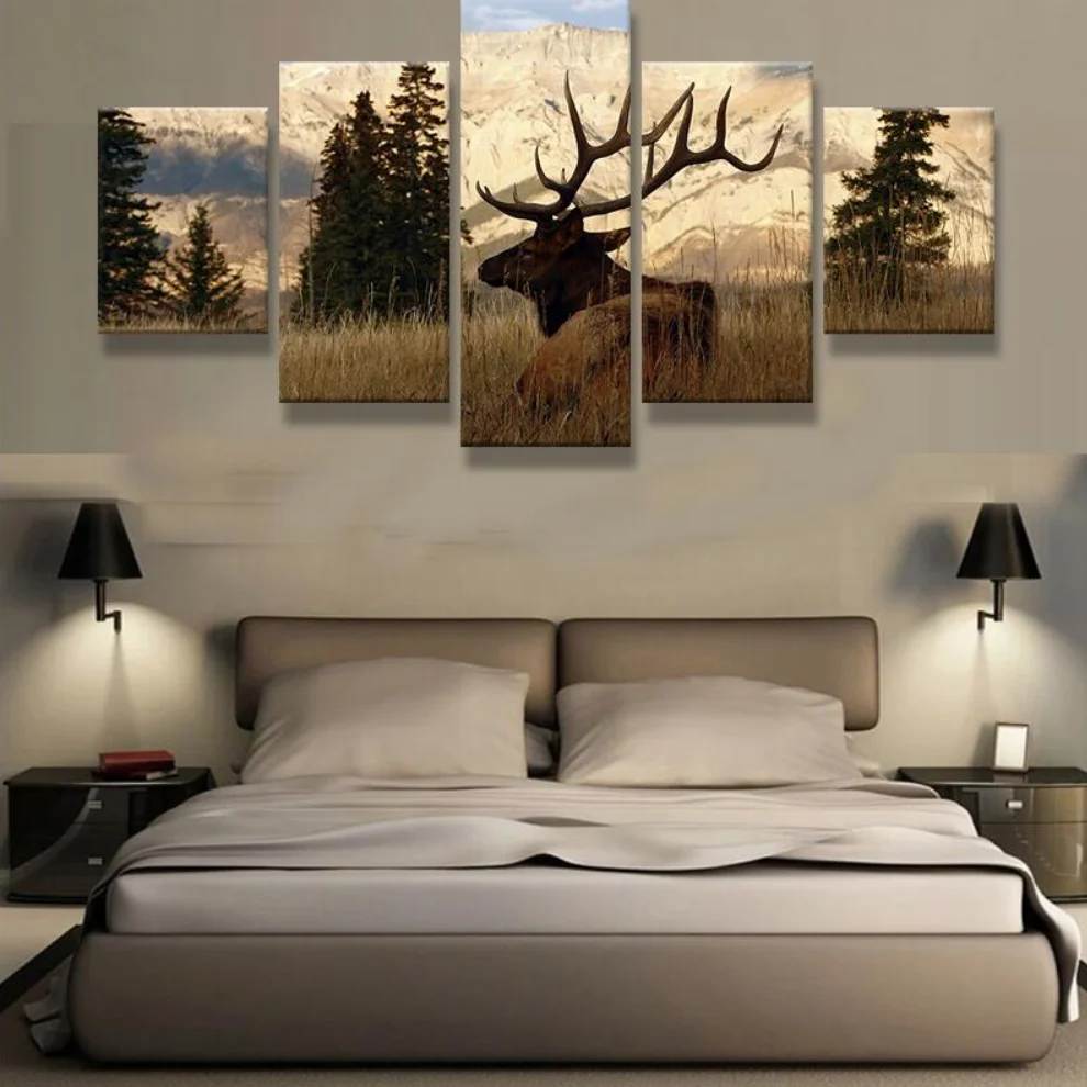

5 Piece Modern Painting Elk In The Woods Home Decor For Living Room Wall Art Painting Poster Picture Canvas Printed Artwork