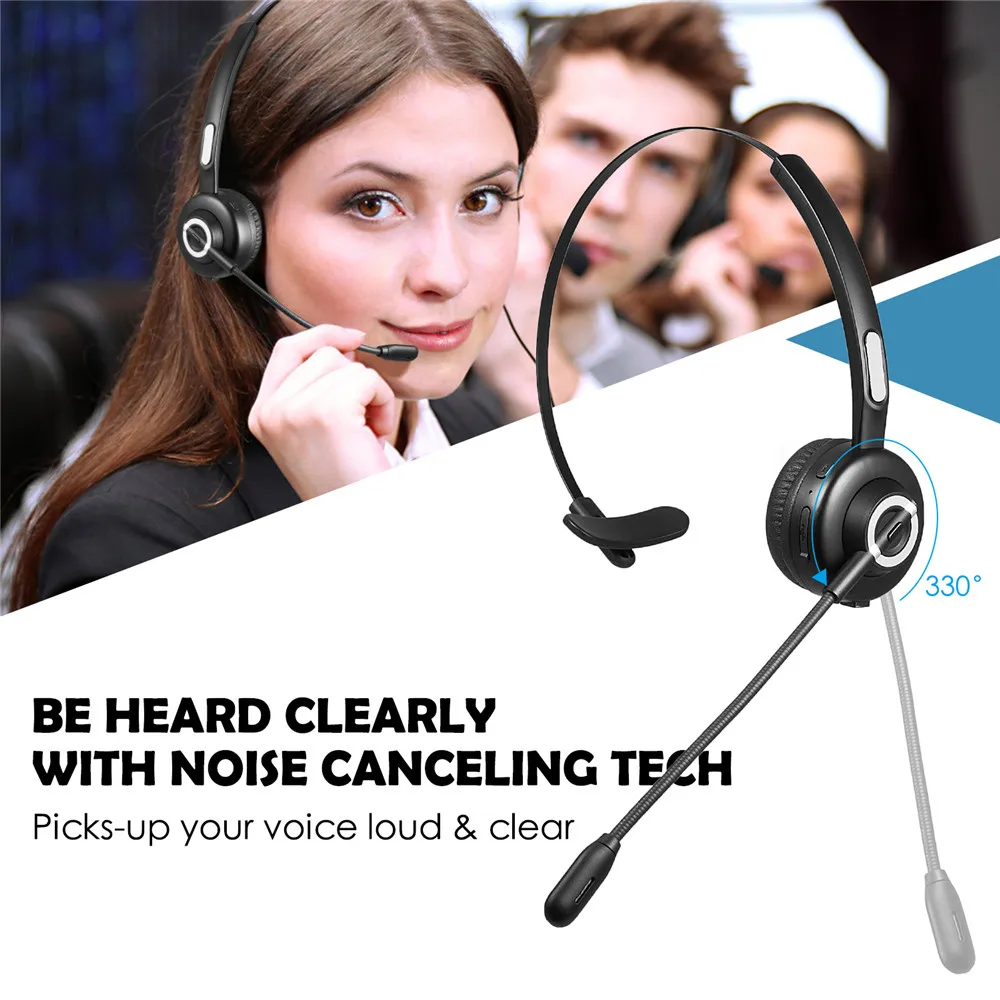 Wireless bluetooth V4.1 over head headset Noise Canceling headphone with Microphone for call center office  (3)