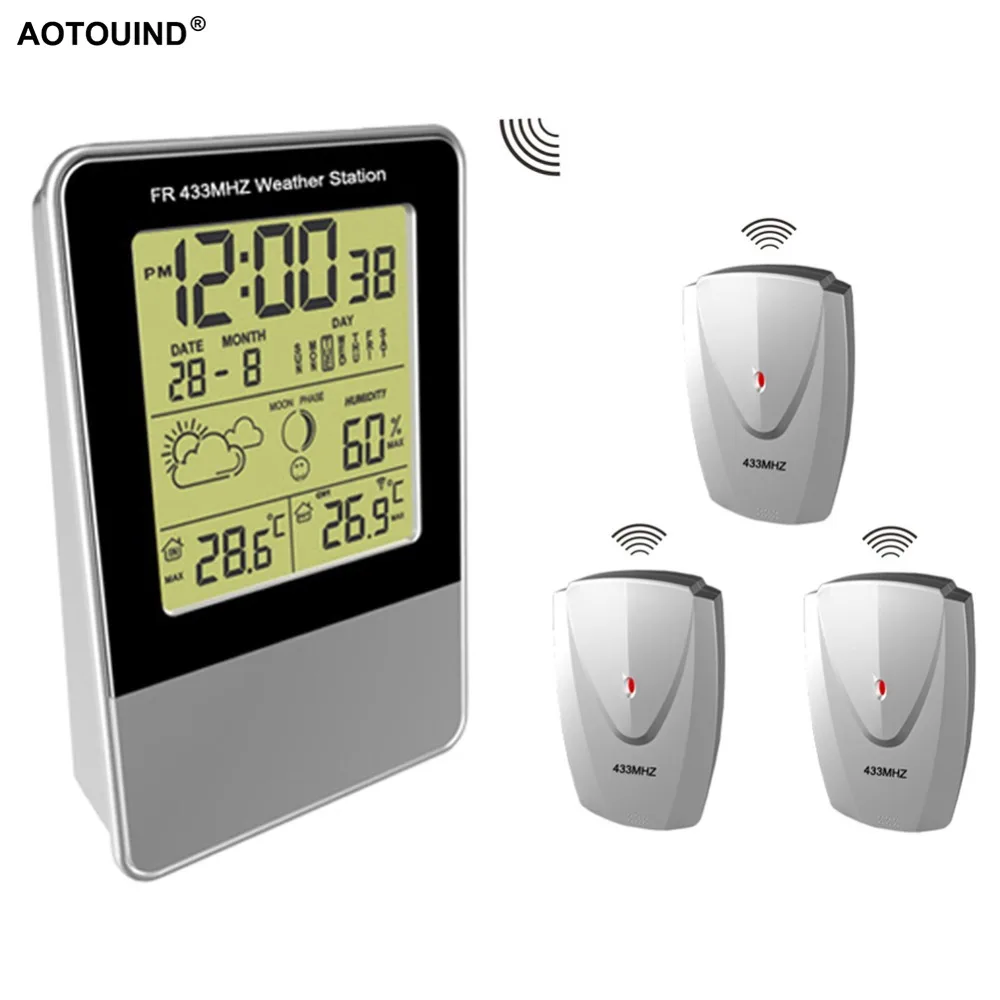 

AOTOUIND 3 Sensors+RF433 Wireless Indoor Outdoor Weather Station with Digital Temperature Thermometer and Humidity Hygrometer