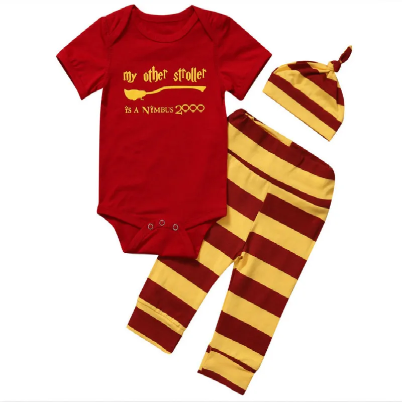 

2017 Summer Hot Sale Newborn Baby Boys Fashion Clothes Cotton Romper Long Pants Striped Lovely Hat 3PCS Outfits Cute Set 0-18M